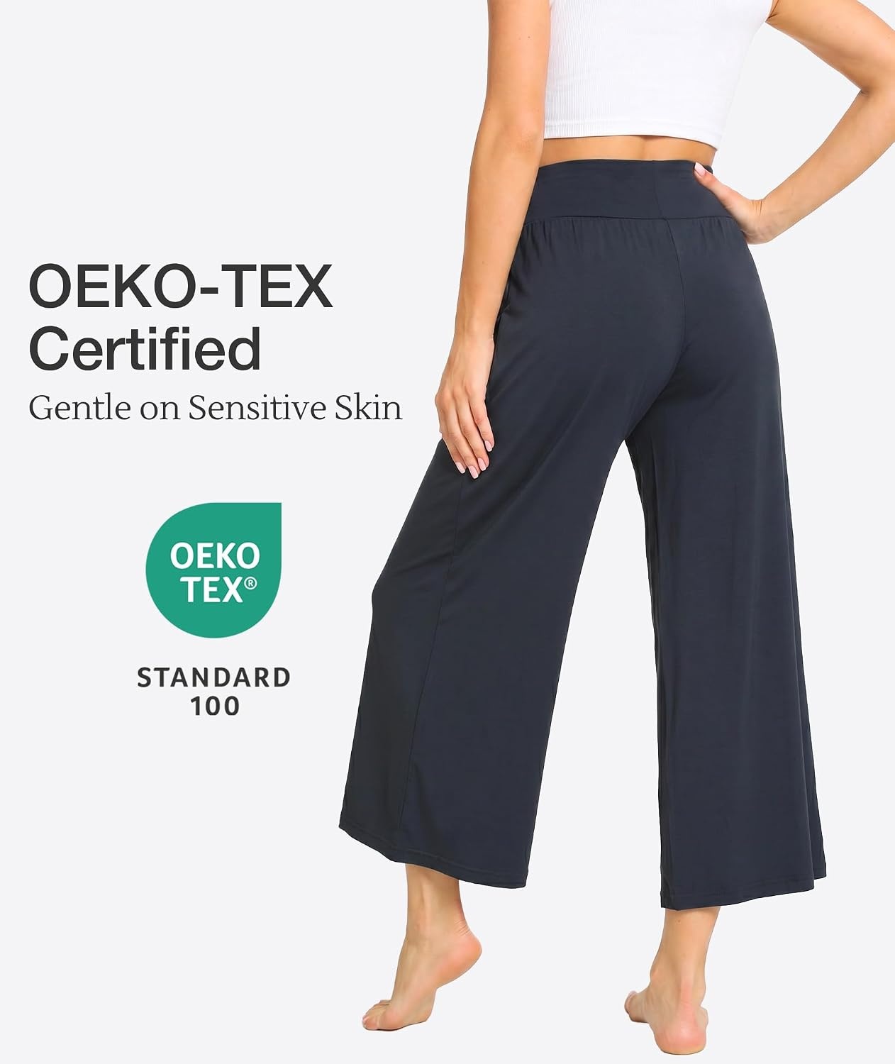 image:imageGYS Bamboo Viscose Womens Capri Pajama Pants Midnight Blue XXLarge Plus Soft Culottes Cropped Lounge Pants Lightweight Flowy Yoga Pants Knitted Gaucho Pants Wide Leg High Waist PJ Bottom