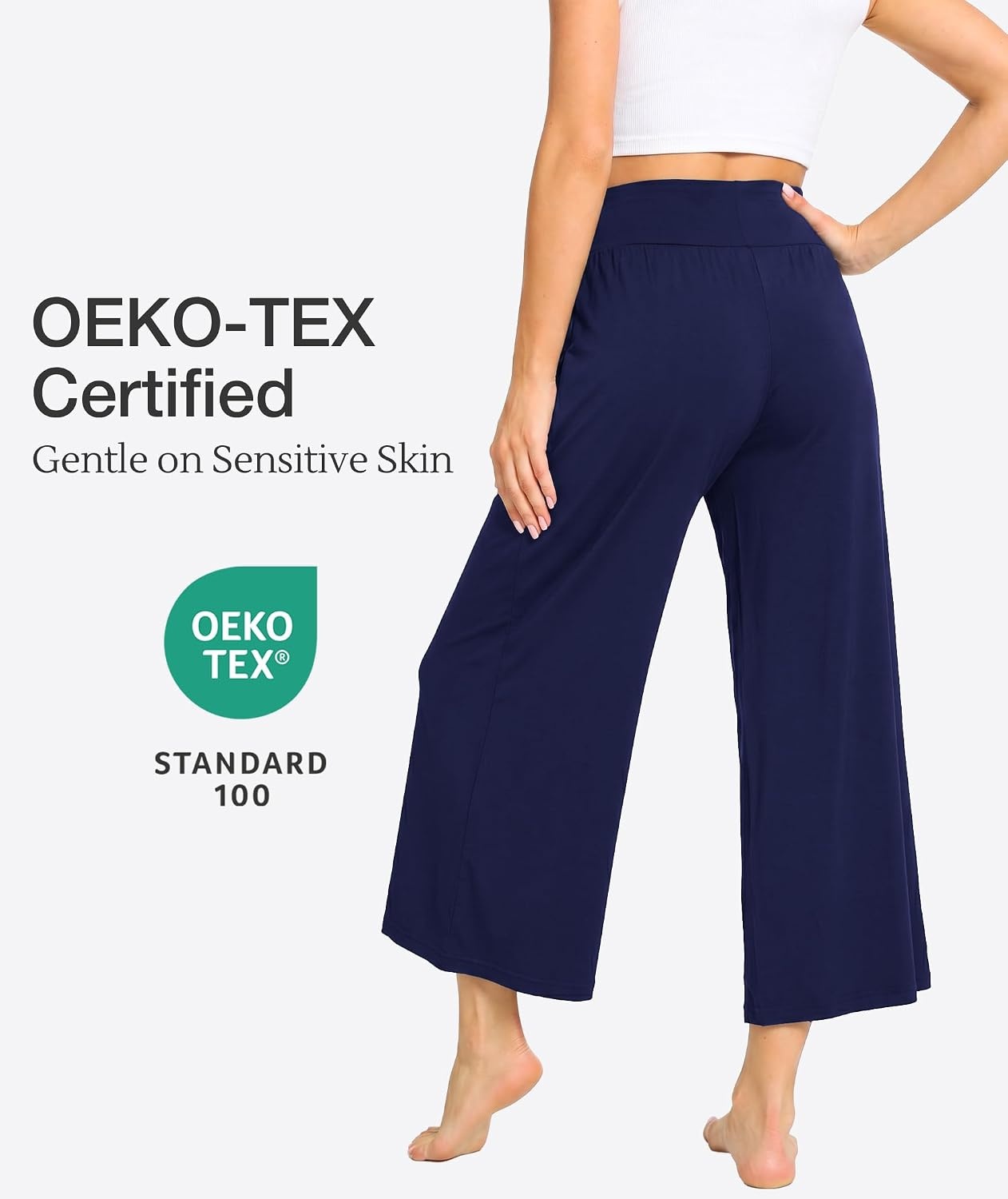 image:imageGYS Bamboo Viscose Womens Capri Pajama Pants Navy Small Soft Culottes Cropped Lounge Pants Lightweight Flowy Yoga Pants Knitted Gaucho Pants Wide Leg High Waist PJ Bottom