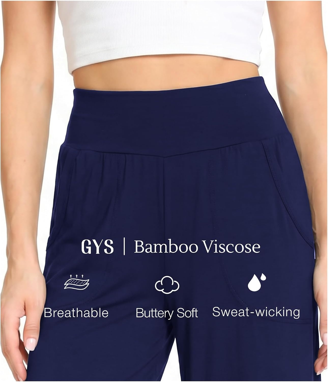 image:imageGYS Bamboo Viscose Womens Capri Pajama Pants Navy XXLarge Plus Soft Culottes Cropped Lounge Pants Lightweight Flowy Yoga Pants Knitted Gaucho Pants Wide Leg High Waist PJ Bottom