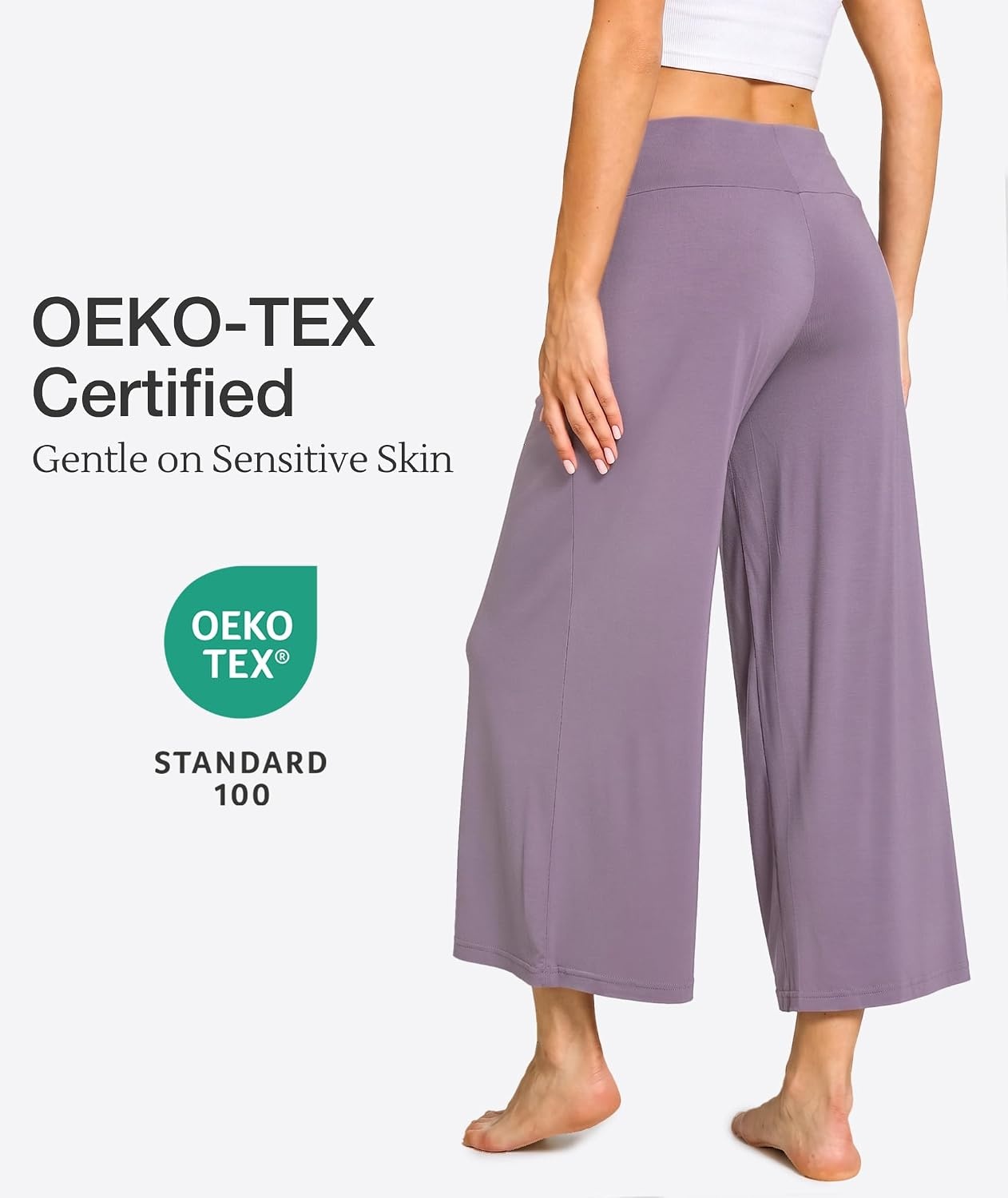 image:imageGYS Bamboo Viscose Womens Capri Pajama Pants Violet Medium Soft Culottes Cropped Lounge Pants Lightweight Flowy Yoga Pants Knitted Gaucho Pants Wide Leg High Waist PJ Bottom