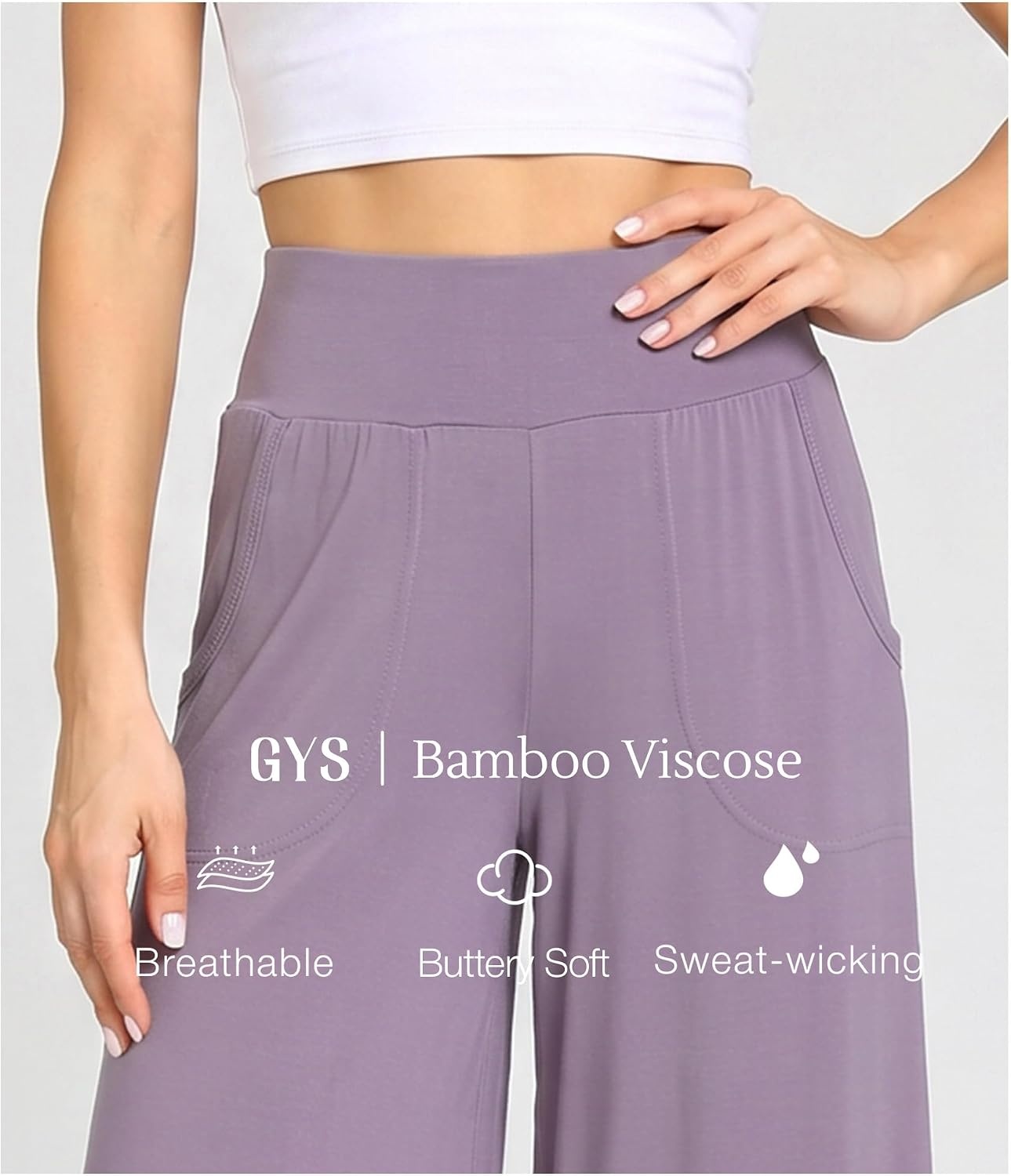 image:imageGYS Bamboo Viscose Womens Capri Pajama Pants Violet Small Soft Culottes Cropped Lounge Pants Lightweight Flowy Yoga Pants Knitted Gaucho Pants Wide Leg High Waist PJ Bottom