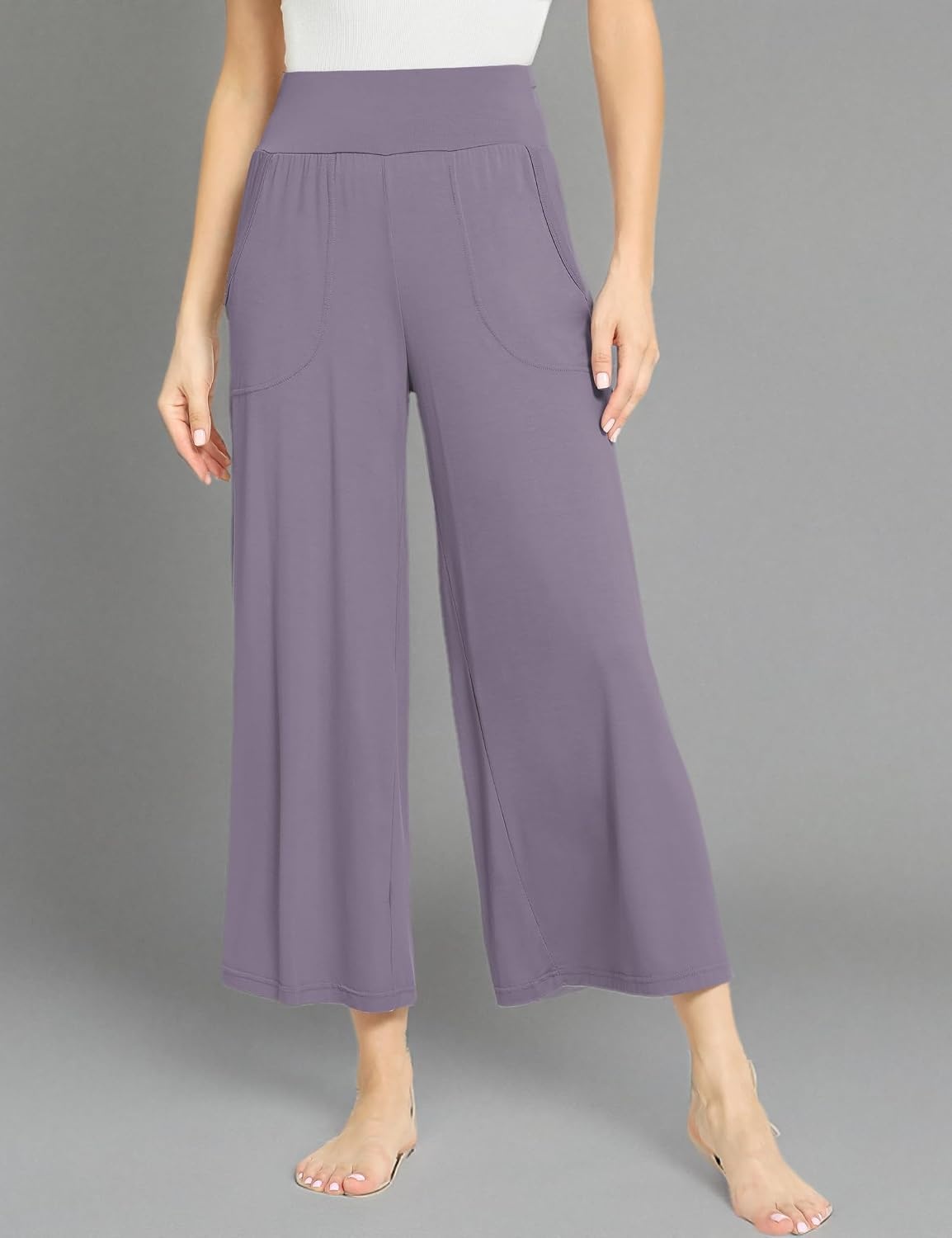 image:imageGYS Bamboo Viscose Womens Capri Pajama Pants Violet Small Soft Culottes Cropped Lounge Pants Lightweight Flowy Yoga Pants Knitted Gaucho Pants Wide Leg High Waist PJ Bottom
