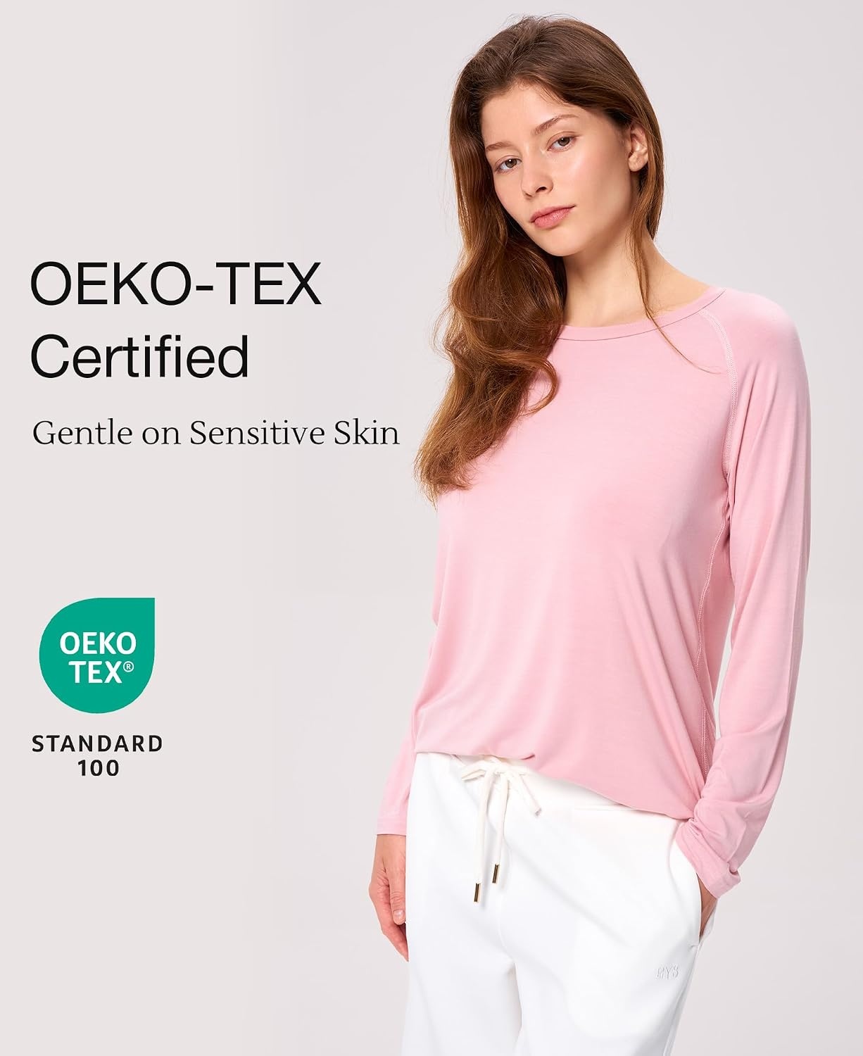 image:imageGYS Bamboo Viscose Womens Pajama Tops Long Sleeve Comfy Base Layer Tees Lightweight Stretchy PJ Tops ButterySoft Sleep Shirt Casual Crew Neck Lounge Top MoistureWicking TShirtDusky Pink