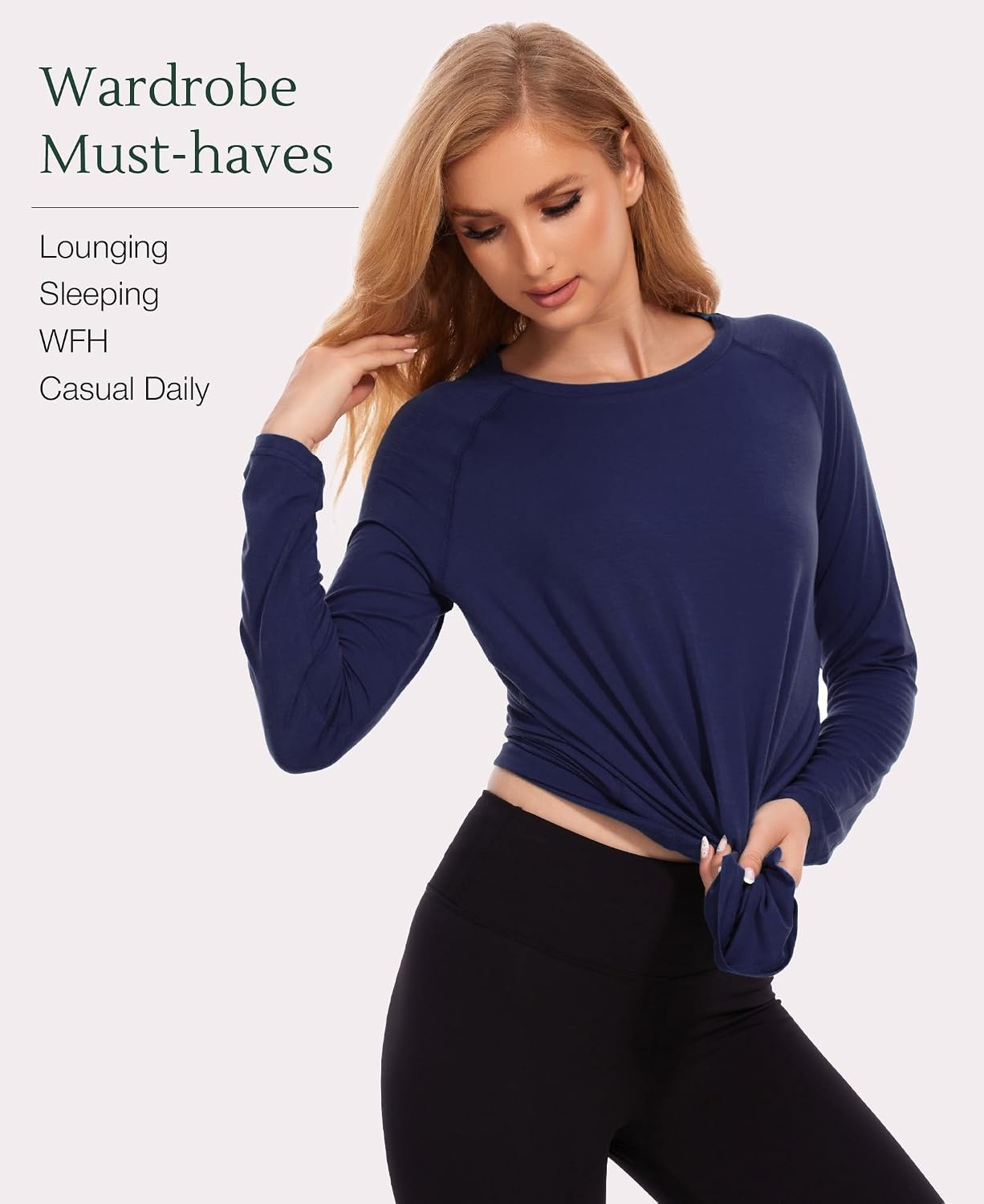 image:imageGYS Bamboo Viscose Womens Pajama Tops Long Sleeve Comfy Base Layer Tees Lightweight Stretchy PJ Tops ButterySoft Sleep Shirt Casual Crew Neck Lounge Top MoistureWicking TShirtNavy