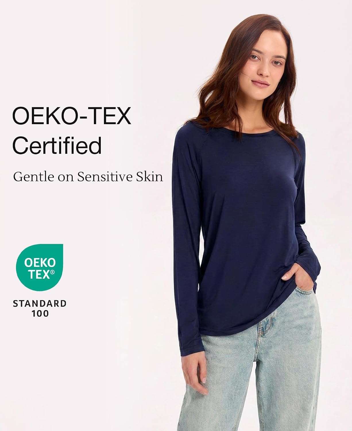 image:imageGYS Bamboo Viscose Womens Pajama Tops Long Sleeve Comfy Base Layer Tees Lightweight Stretchy PJ Tops ButterySoft Sleep Shirt Casual Crew Neck Lounge Top MoistureWicking TShirtNavy