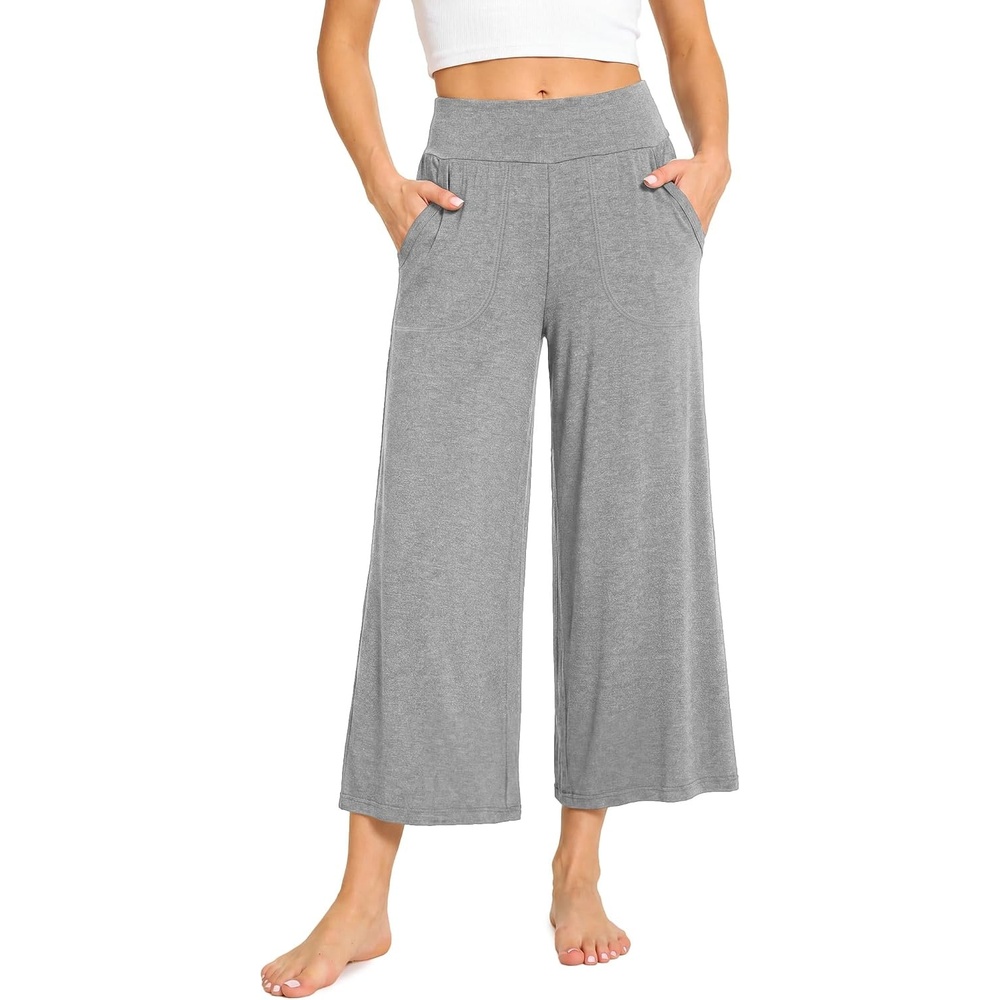 image:imageGYS Bamboo Viscose Womens Capri Pajama Pants Heather Grey Small Soft Culottes Cropped Lounge Pants Lightweight Flowy Yoga Pants Knitted Gaucho Pants Wide Leg High Waist PJ Bottom
