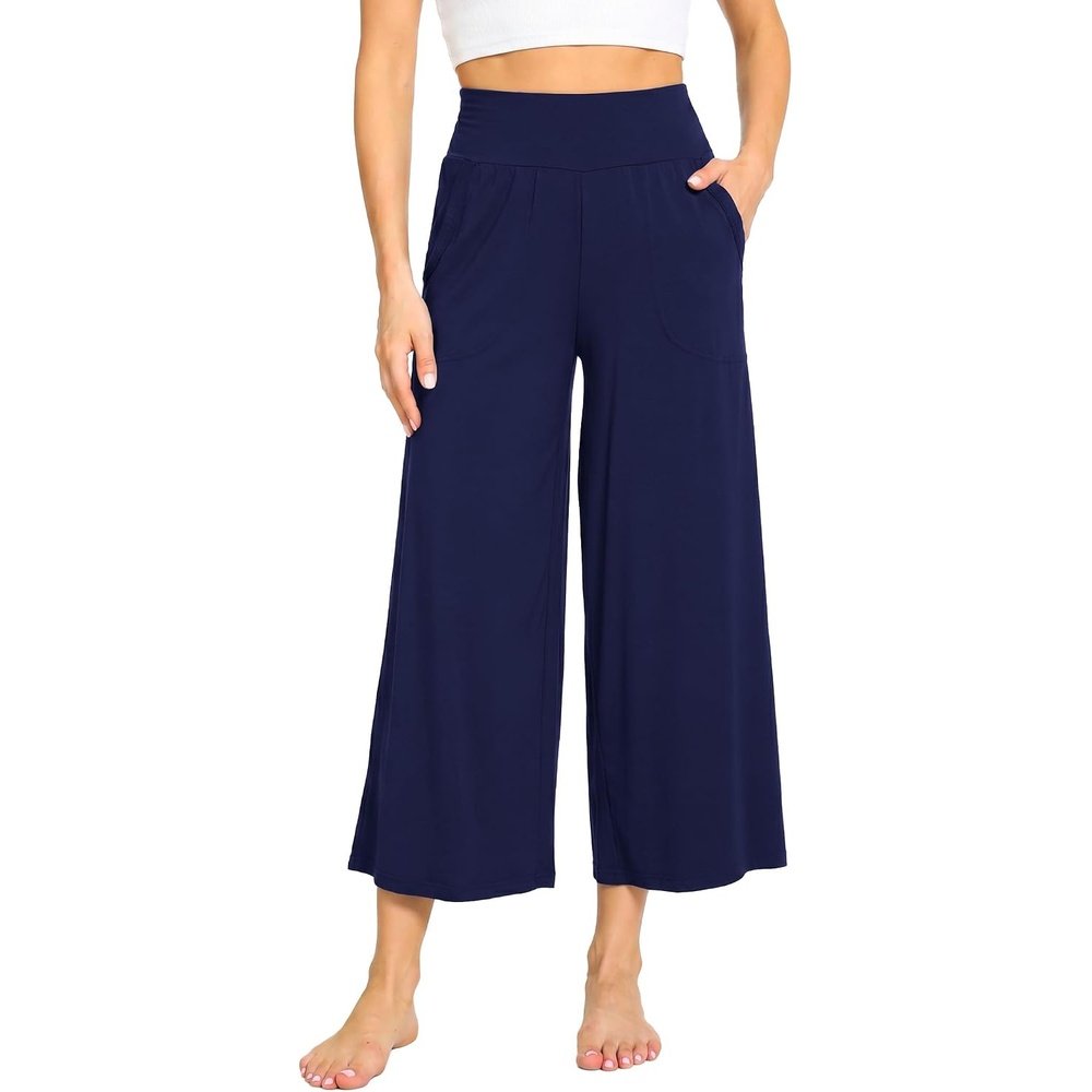 image:imageGYS Bamboo Viscose Womens Capri Pajama Pants Navy XLarge Soft Culottes Cropped Lounge Pants Lightweight Flowy Yoga Pants Knitted Gaucho Pants Wide Leg High Waist PJ Bottom