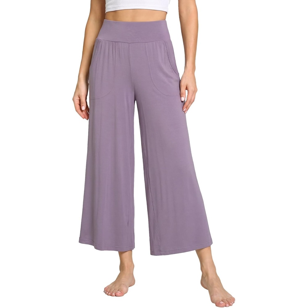 image:imageGYS Bamboo Viscose Womens Capri Pajama Pants Violet Medium Soft Culottes Cropped Lounge Pants Lightweight Flowy Yoga Pants Knitted Gaucho Pants Wide Leg High Waist PJ Bottom