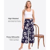 GYS Bamboo Viscose Women’s Capri Pajama Pants, Navy Floral, Medium | Soft Culottes Cropped Lounge Pants, Lightweight Flowy Yoga Pants, Knitted Gaucho Pants, Wide Leg, High Waist PJ Bottom