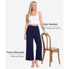 GYS Bamboo Viscose Women’s Capri Pajama Pants, Navy, Small | Soft Culottes Cropped Lounge Pants, Lightweight Flowy Yoga Pants, Knitted Gaucho Pants, Wide Leg, High Waist PJ Bottom
