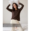 GYS Bamboo Viscose Women’s Pajama Tops, Long Sleeve Comfy Base Layer Tees | Lightweight Stretchy PJ Tops, Buttery-Soft Sleep Shirt, Casual Crew Neck Lounge Top, Moisture-Wicking T-Shirt(Dark Brown)
