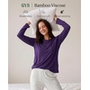 GYS Bamboo Viscose Women’s Pajama Tops, Long Sleeve Comfy Base Layer Tees | Lightweight Stretchy PJ Tops, Buttery-Soft Sleep Shirt, Casual Crew Neck Lounge Top, Moisture-Wicking T-Shirt(Purple)