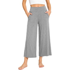 GYS Bamboo Viscose Women’s Capri Pajama Pants, Heather Grey, X-Large | Soft Culottes Cropped Lounge Pants, Lightweight Flowy Yoga Pants, Knitted Gaucho Pants, Wide Leg, High Waist PJ Bottom
