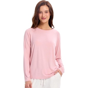 GYS Bamboo Viscose Women’s Pajama Tops, Long Sleeve Comfy Base Layer Tees | Lightweight Stretchy PJ Tops, Buttery-Soft Sleep Shirt, Casual Crew Neck Lounge Top, Moisture-Wicking T-Shirt(Dusky Pink)