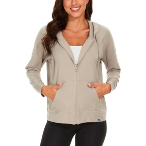 GYS Women’s Bamboo Viscose Full Zip Lightweight Terry Hoodie | Moisture wicking, Breathable, Soft stretch, Full zip, 2 pocket, Lightweight terry, for lounge & casual wear(Taupe)