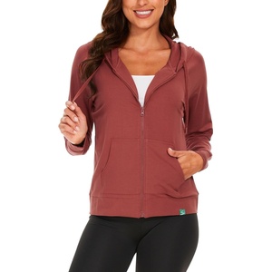 GYS Women’s Bamboo Viscose Full Zip Lightweight Terry Hoodie | Moisture wicking, Breathable, Soft stretch, Full zip, 2 pocket, Lightweight terry, for lounge & casual wear(Brick Red)