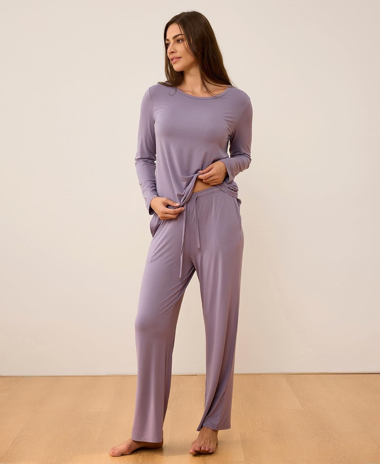 image:imageGYS Bamboo Viscose Pajamas for Women Set Long Sleeve Crew Neck Sleepwear UltraSoft PJs Set with Pockets MoistureWicking Breathable Comfy Stretchy Night Sweats Hot SleepersViolet