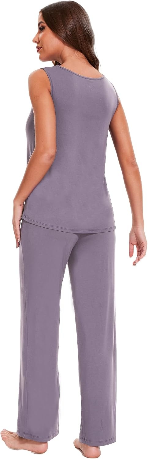 image:imageGYS Bamboo Viscose Pajamas for Women Set Sleeveless Lightweight Sleepwear MoistureWicking PJs Set UltraSoft Soft Tank and Drawstring Pants Set Hot Sleepers Night SweatsViolet