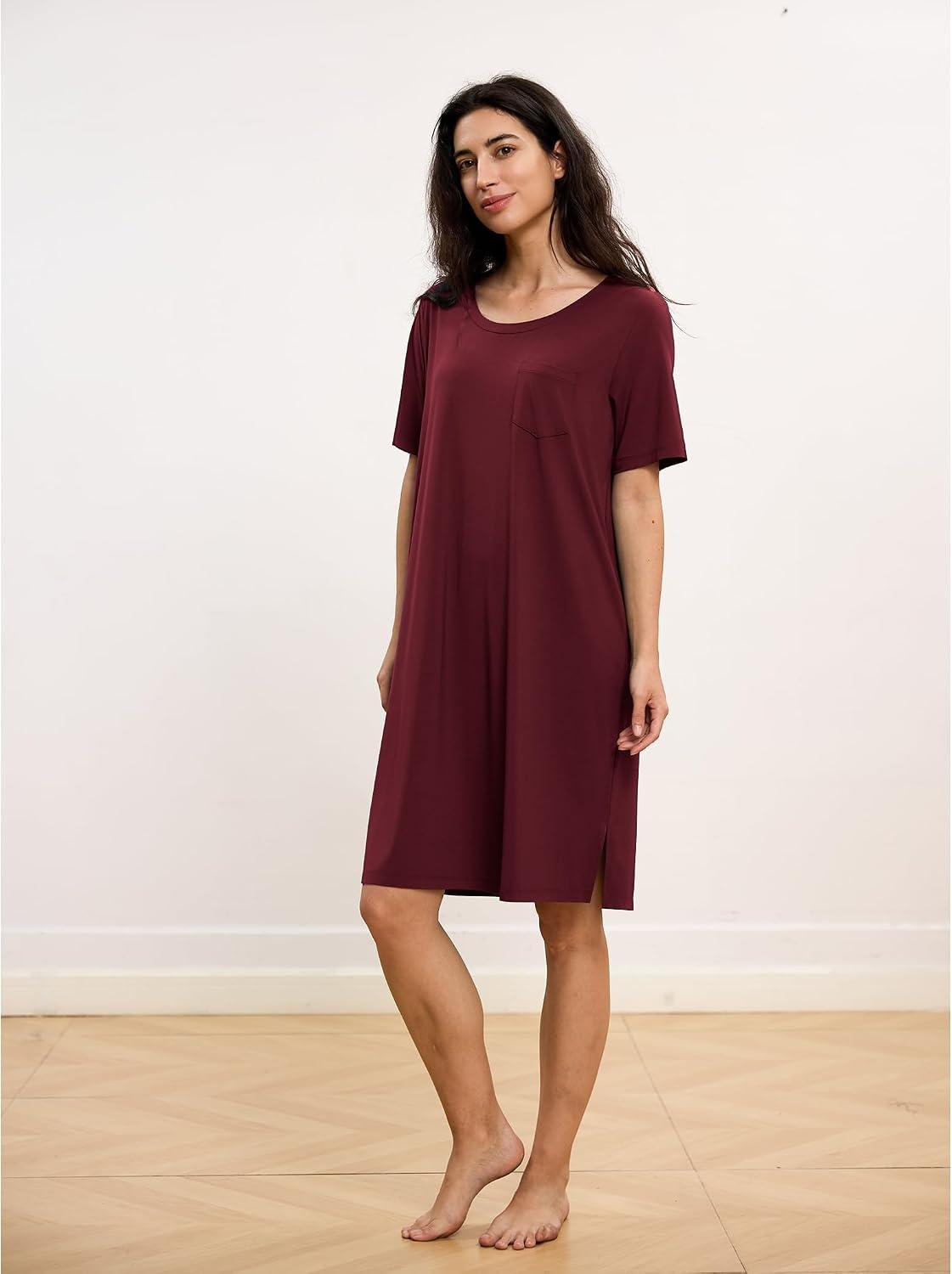 image:imageGYS Bamboo Viscose Short Sleeve Nightgowns for Women Cooling Sleepwear for Hot Sleepers Night Sweats MoistureWicking Night Shirts Soft Crew Neck Sleep DressWine Red