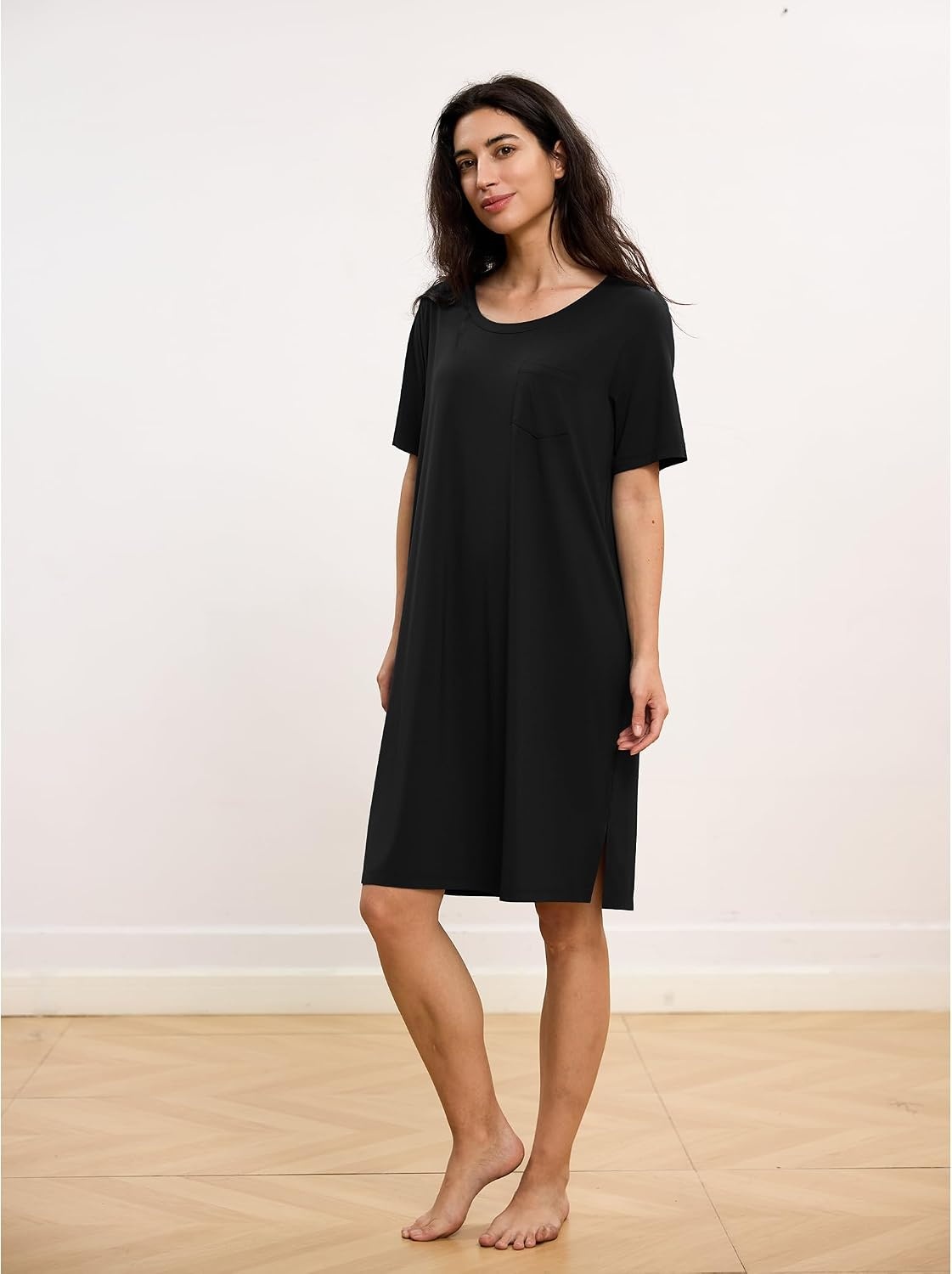 image:imageGYS Bamboo Viscose Short Sleeve Nightgowns for Women Cooling Sleepwear for Hot Sleepers Night Sweats MoistureWicking Night Shirts Soft Crew Neck Sleep DressBlack