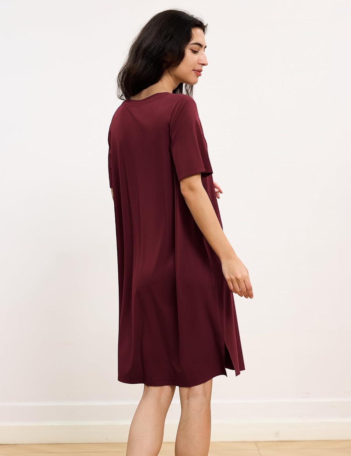 image:imageGYS Bamboo Viscose Short Sleeve Nightgowns for Women Cooling Sleepwear for Hot Sleepers Night Sweats MoistureWicking Night Shirts Soft Crew Neck Sleep DressWine Red
