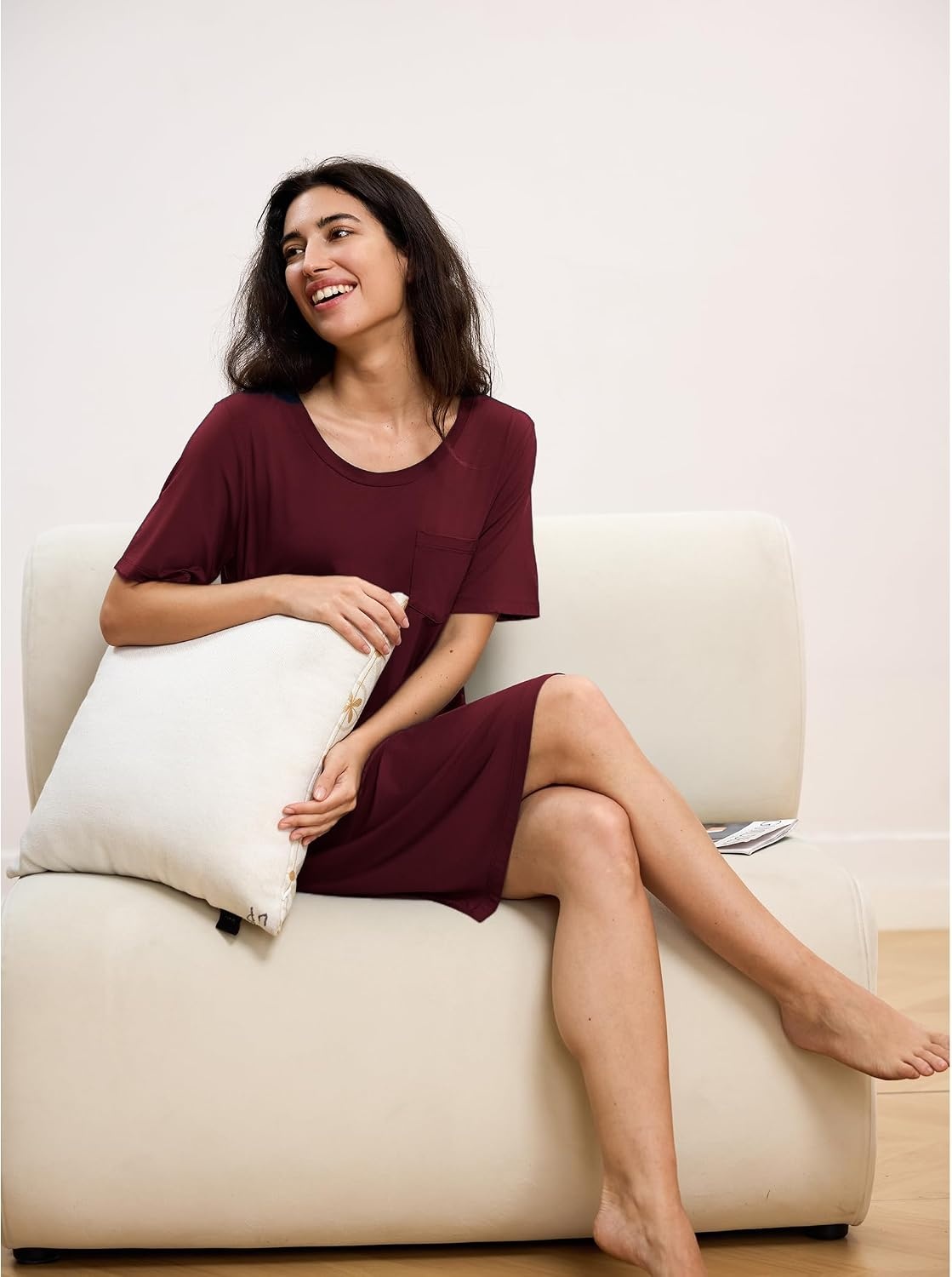 image:imageGYS Bamboo Viscose Short Sleeve Nightgowns for Women Cooling Sleepwear for Hot Sleepers Night Sweats MoistureWicking Night Shirts Soft Crew Neck Sleep DressWine Red
