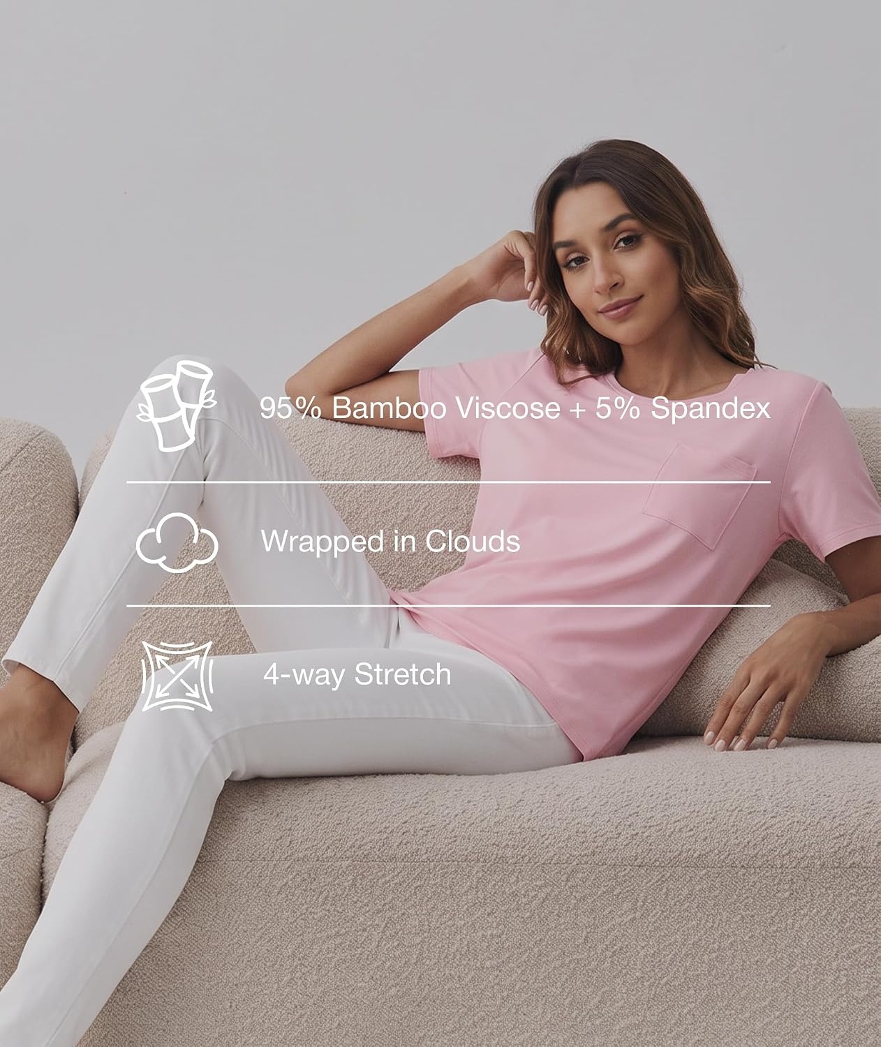 image:imageGYS Bamboo Viscose Womens Pajama Tops Soft Cooling Short Sleeve TShirts MoistureWicking Sleep Shirt Casual Crew Neck Tees MoistureWicking Lounge Top Comfy Stretchy PJ TopsPink
