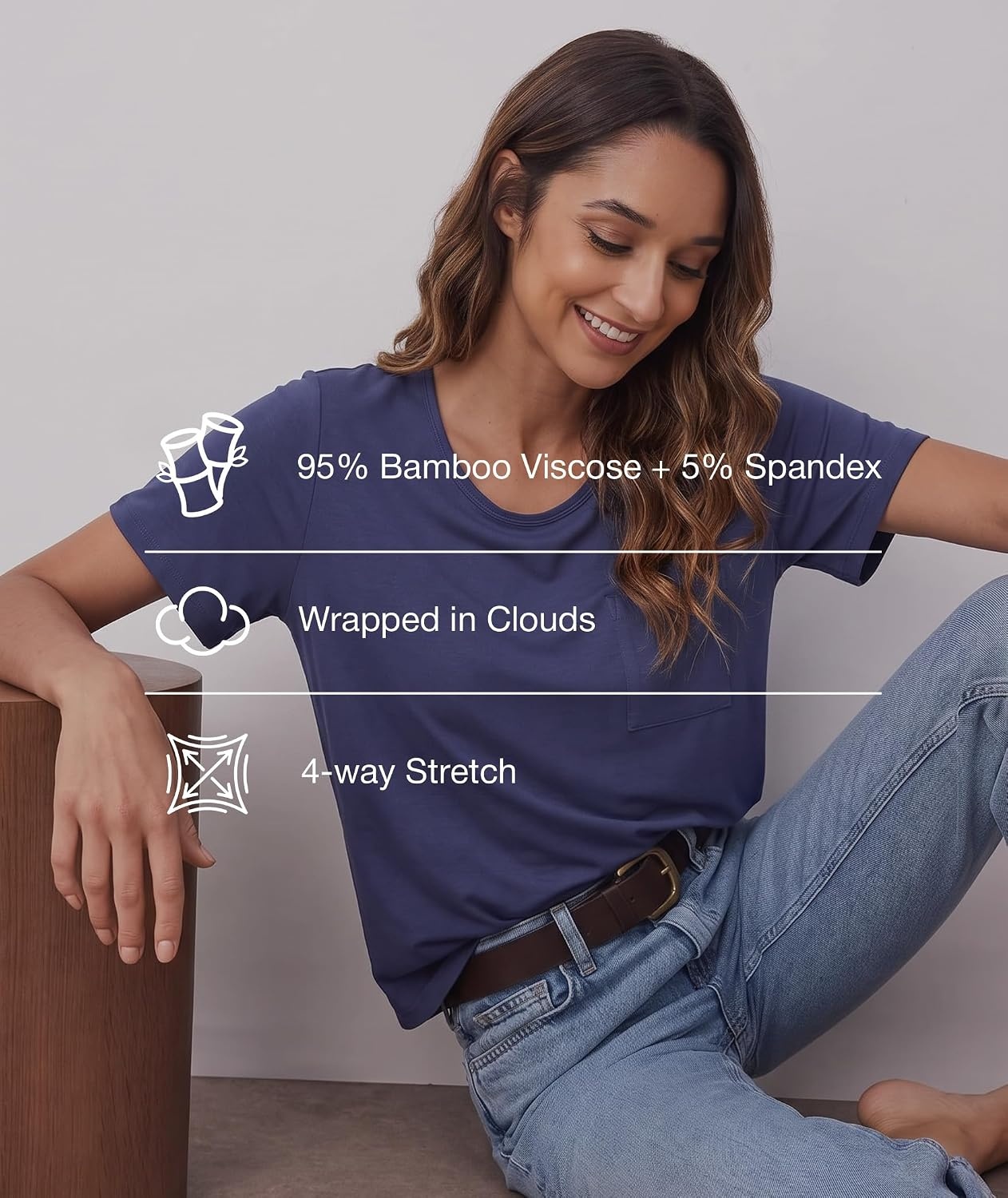 image:imageGYS Bamboo Viscose Womens Pajama Tops Soft Cooling Short Sleeve TShirts MoistureWicking Sleep Shirt Casual Crew Neck Tees MoistureWicking Lounge Top Comfy Stretchy PJ TopsIndigo Blue