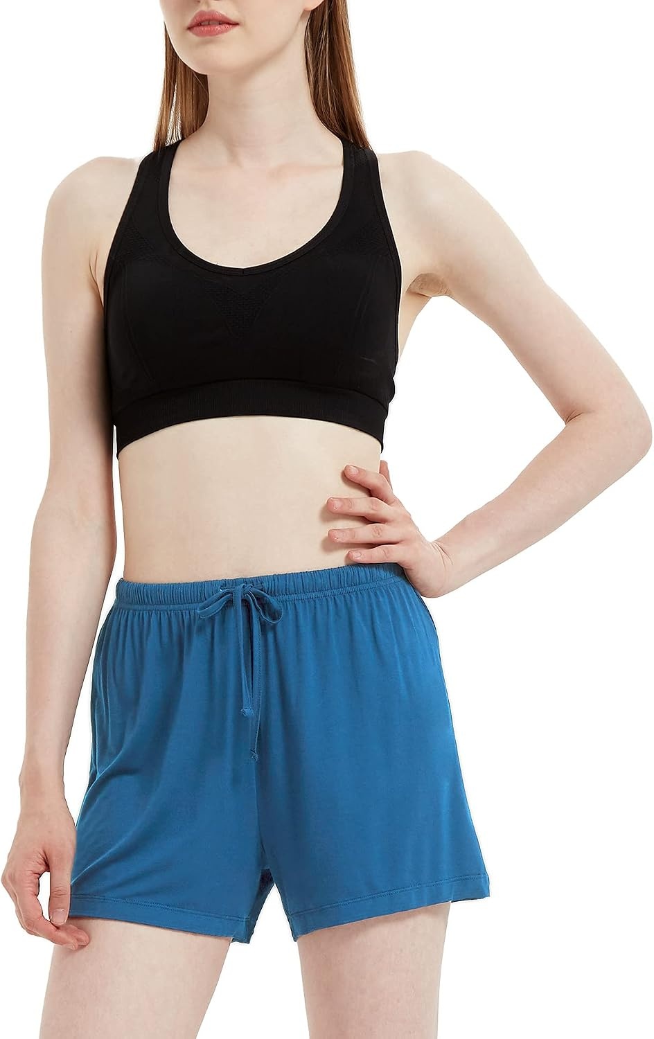 image:imageGYS Womens Bamboo Viscose Cooling High Waisted Pajama Shorts Moisture wicking Breathable Tagless Soft stretch Elastic waist with drawstring for hot flashes amp summer sleepBlue