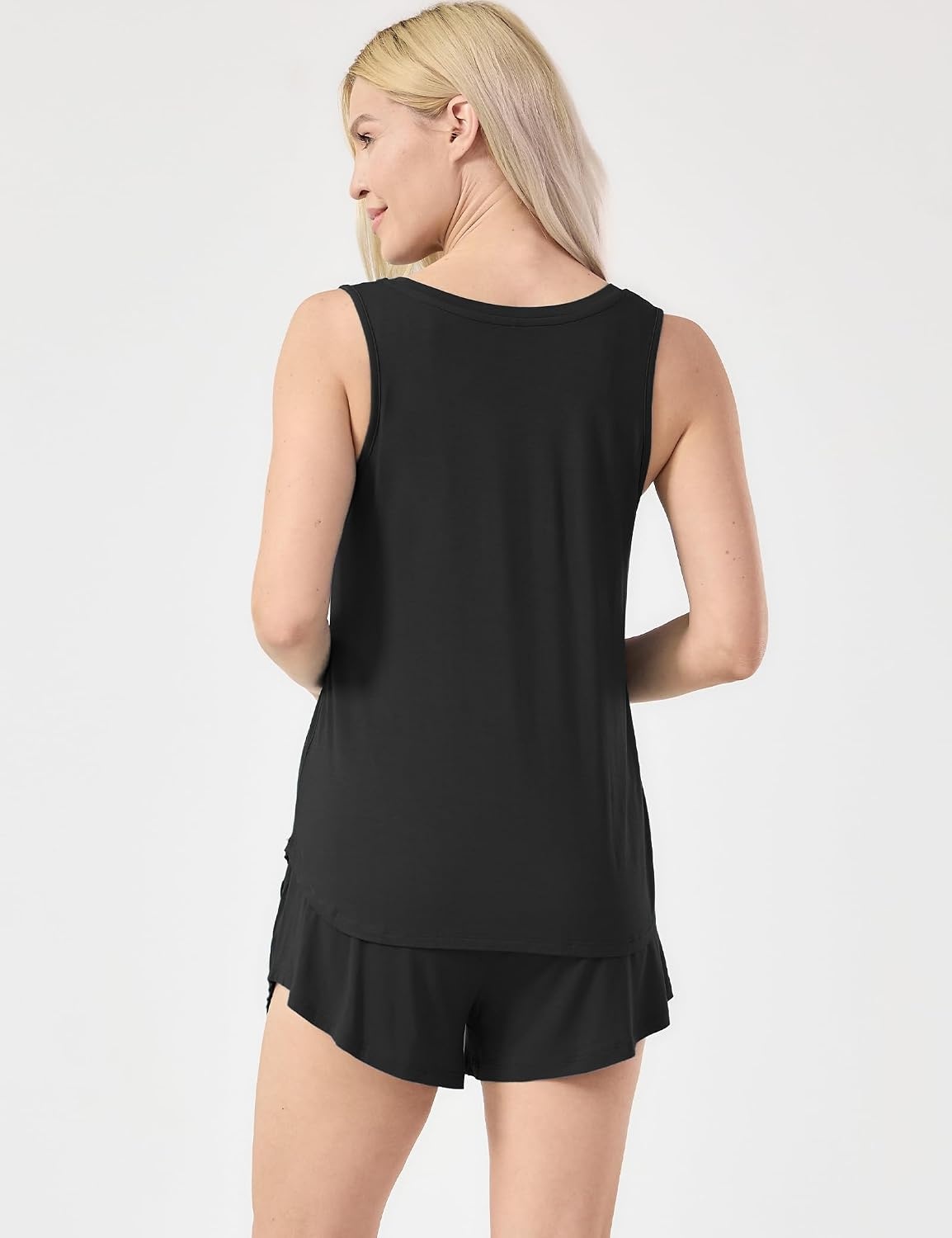 image:imageGYS Womens Bamboo Viscose Cooling Tank Pajama Set Moisture wicking Lightweight amp breathable Tagless comfort Sleeveless Flowy Aline tank top with shorts for hot sleeperBlack