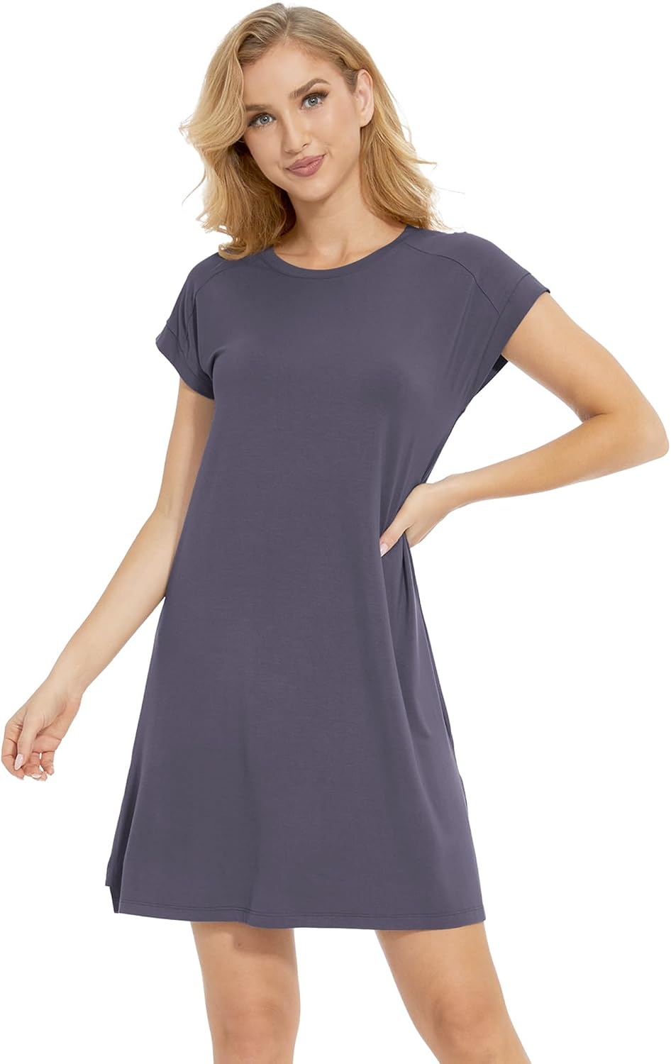 image:imageGYS Womens Bamboo Viscose Crew Neck Nightgown Cooling for Hot Flashes Moisture wicking Breathable Tagless Short sleeve Soft stretch for night sweats amp summer sleepDark Grey