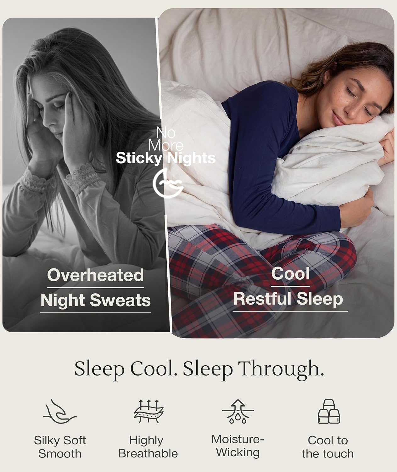 image:imageGYS Womens Bamboo Viscose Pajama Set Cooling for Hot Flashes Breathable Soft stretch Elastic waist with drawstring Jogger cuffs Chest amp side pockets for night sweats amp loungeWhite Red Plaid
