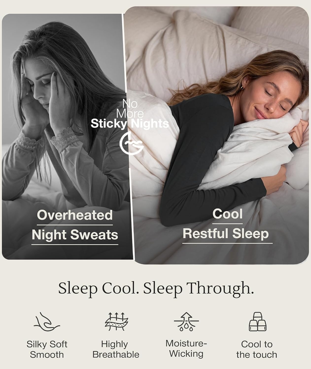 image:imageGYS Womens Bamboo Viscose Pajama Set Cooling for Hot Flashes Breathable Soft stretch Elastic waist with drawstring Jogger cuffs Chest amp side pockets for night sweats amp loungeBlack