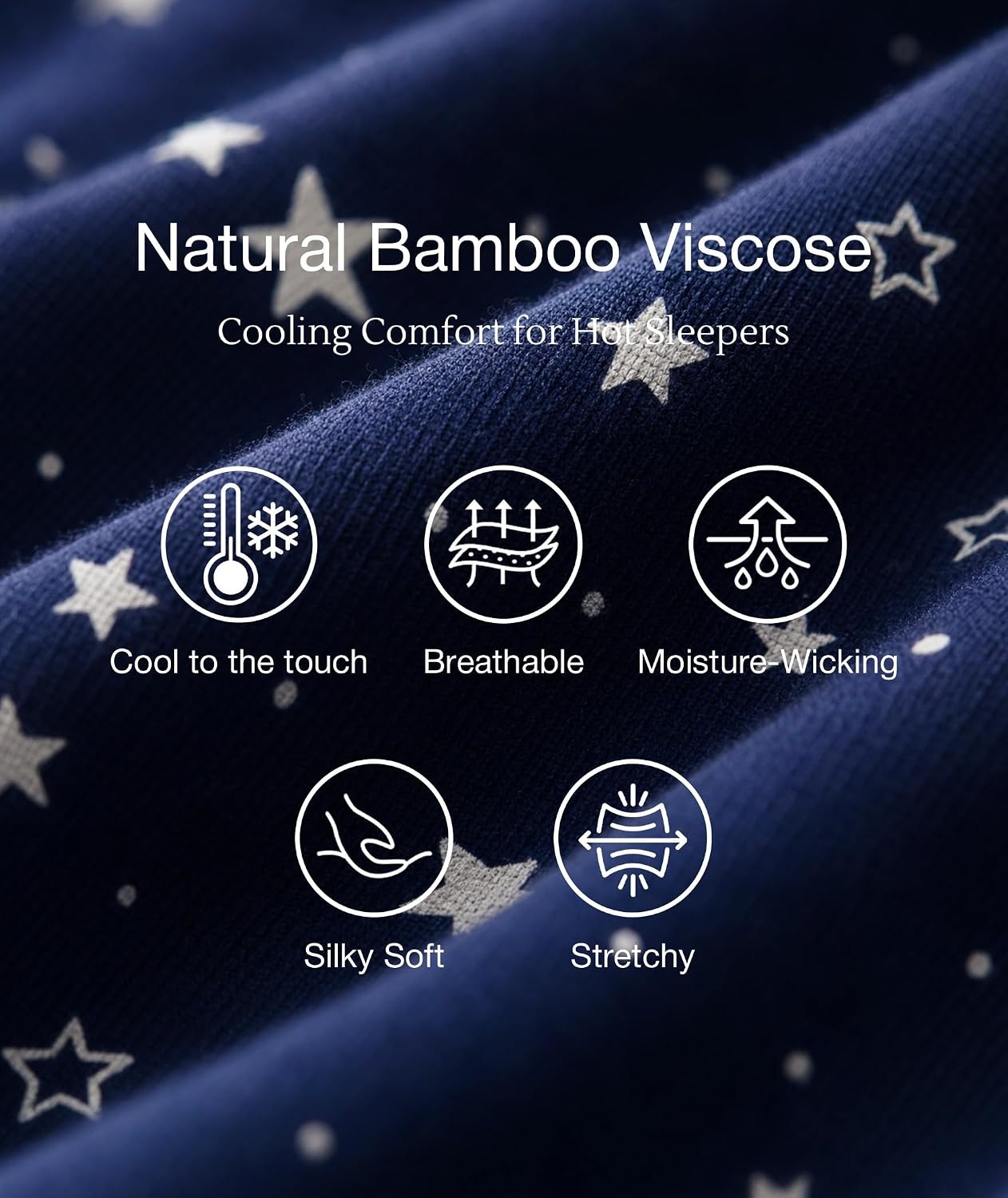 image:imageGYS Womens Bamboo Viscose Pajama Set Cooling for Hot Flashes Breathable Soft stretch Elastic waist with drawstring Jogger cuffs Chest amp side pockets for night sweats amp loungeBlue Stars