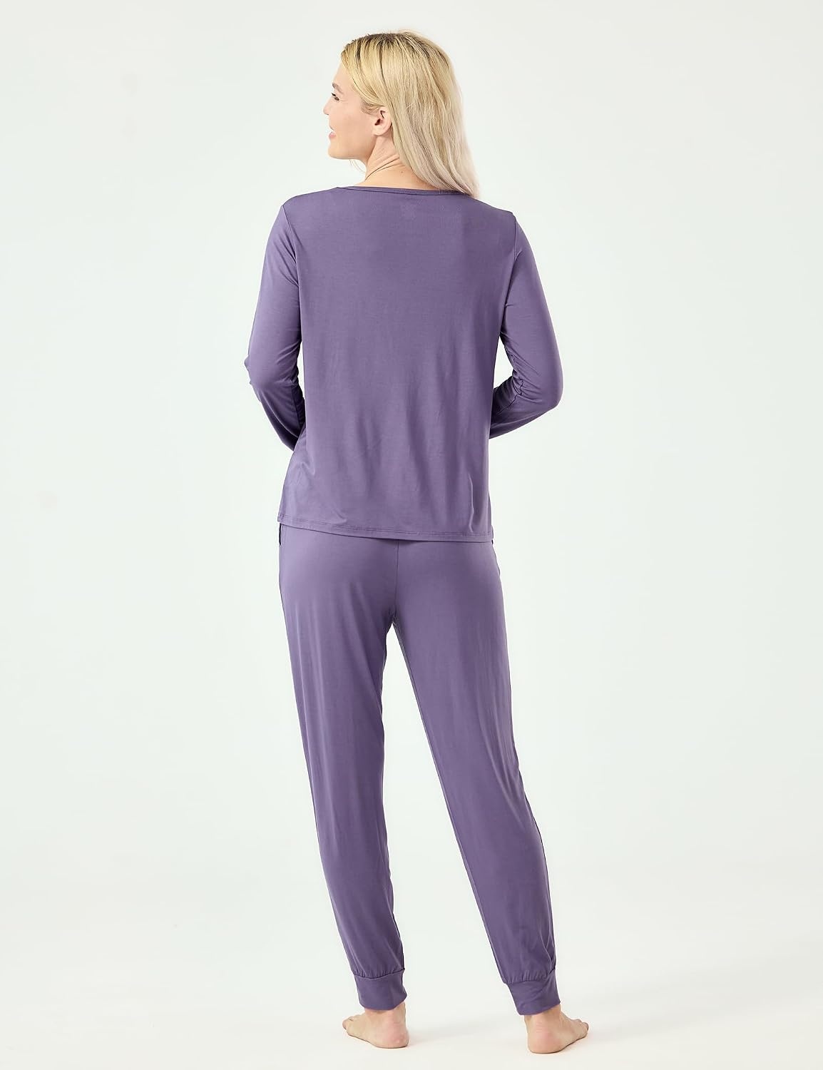 image:imageGYS Womens Bamboo Viscose Pajama Set Cooling for Hot Flashes Breathable Soft stretch Elastic waist with drawstring Jogger cuffs Chest amp side pockets for night sweats amp loungeAir Purple