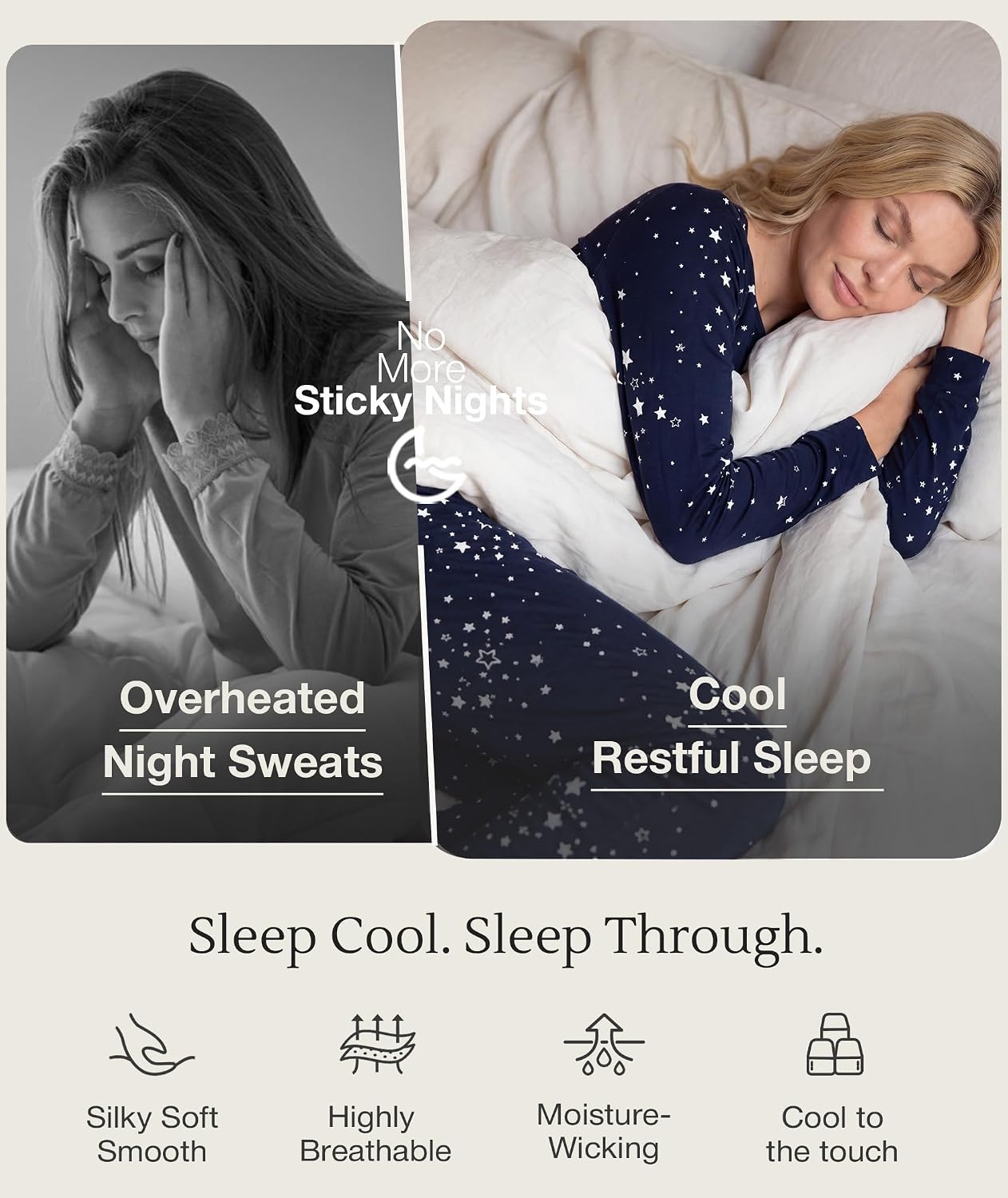 image:imageGYS Womens Bamboo Viscose Pajama Set Cooling for Hot Flashes Breathable Soft stretch Elastic waist with drawstring Jogger cuffs Chest amp side pockets for night sweats amp loungeBlue Stars