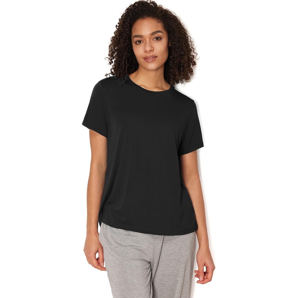 image:imageGYS Bamboo Viscose Cooling Pajama Tops for Women Short Sleeve Sleep TShirt Buttery Soft Lightweight Pj Shirt Moisture Wicking for Hot Flashes amp Night Sweats Crew Neck Tee StretchyBlack