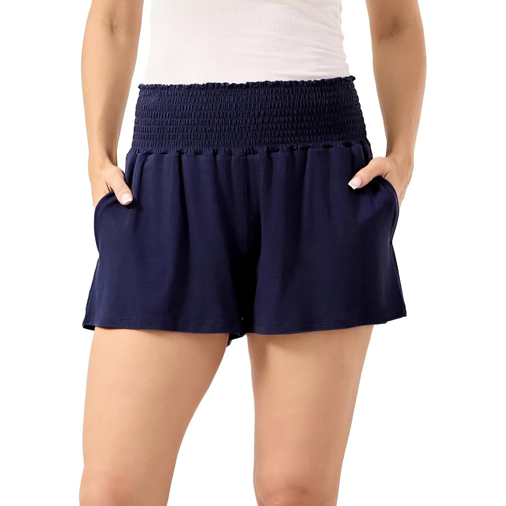 image:imageGYS Bamboo Viscose Pajama Shorts for Women UltraSoft Comfy Lounge Shorts  High Waist Micro Sleep Shorts Smocked Waist Stretchy Lightweight MoistureWickingNavy
