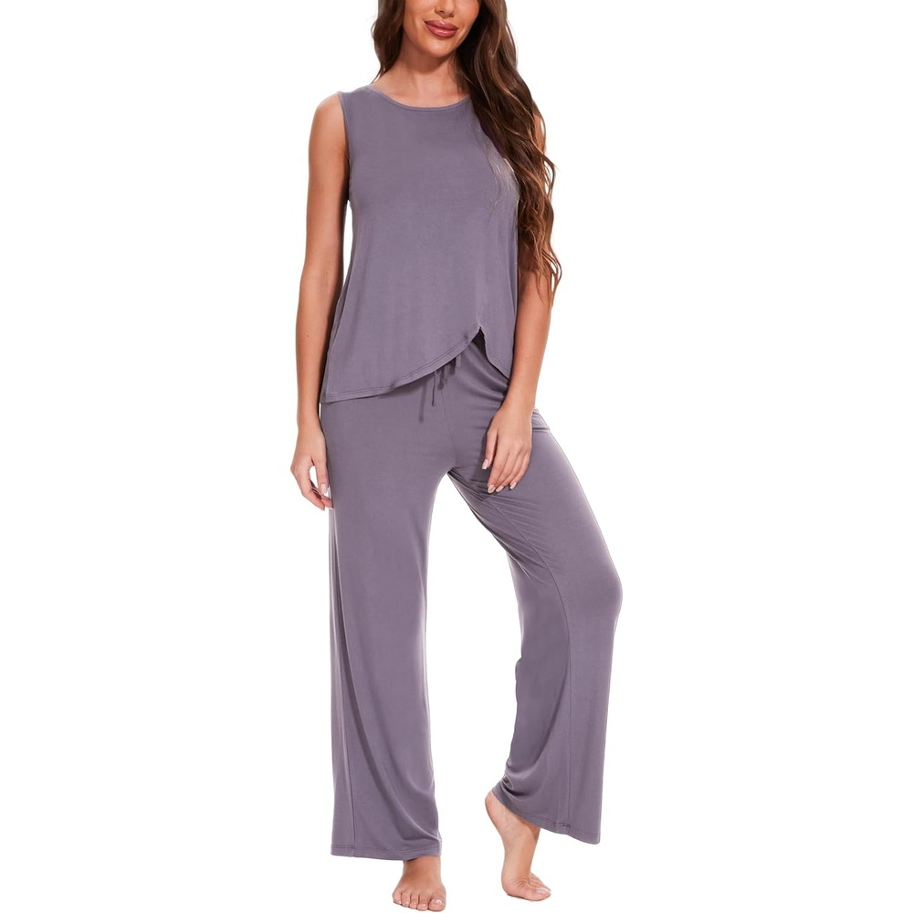image:imageGYS Bamboo Viscose Pajamas for Women Set Sleeveless Lightweight Sleepwear MoistureWicking PJs Set UltraSoft Soft Tank and Drawstring Pants Set Hot Sleepers Night SweatsViolet