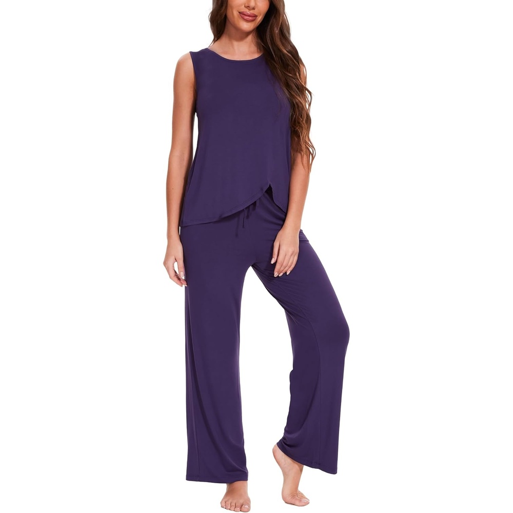 image:imageGYS Bamboo Viscose Pajamas for Women Set Sleeveless Lightweight Sleepwear  MoistureWicking PJs Set UltraSoft Soft Tank and Drawstring Pants Set Hot Sleepers Night SweatsPurple