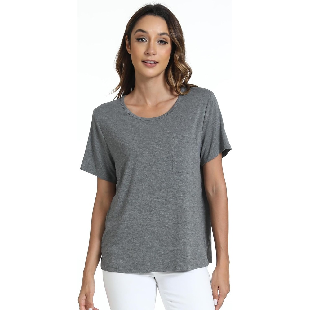image:imageGYS Bamboo Viscose Womens Pajama Tops Soft Cooling Short Sleeve TShirts MoistureWicking Sleep Shirt Casual Crew Neck Tees MoistureWicking Lounge Top Comfy Stretchy PJ TopsDark Heather Grey
