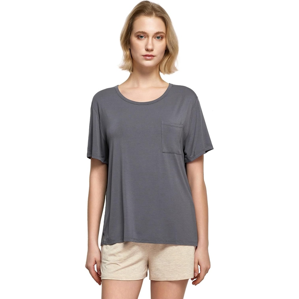 image:imageGYS Bamboo Viscose Womens Pajama Tops Soft Cooling Short Sleeve TShirts  MoistureWicking Sleep Shirt Casual Crew Neck Tees MoistureWicking Lounge Top Comfy Stretchy PJ TopsDark Grey