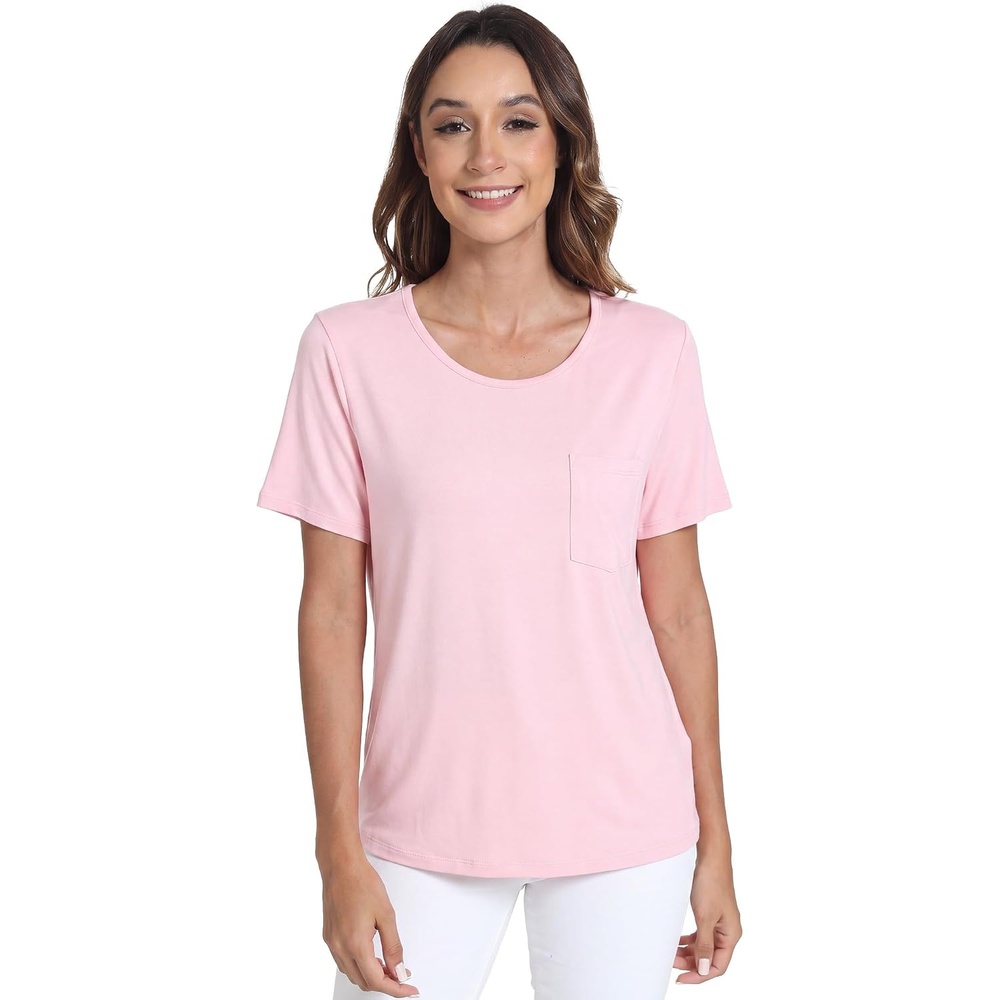 image:imageGYS Bamboo Viscose Womens Pajama Tops Soft Cooling Short Sleeve TShirts MoistureWicking Sleep Shirt Casual Crew Neck Tees MoistureWicking Lounge Top Comfy Stretchy PJ TopsPink