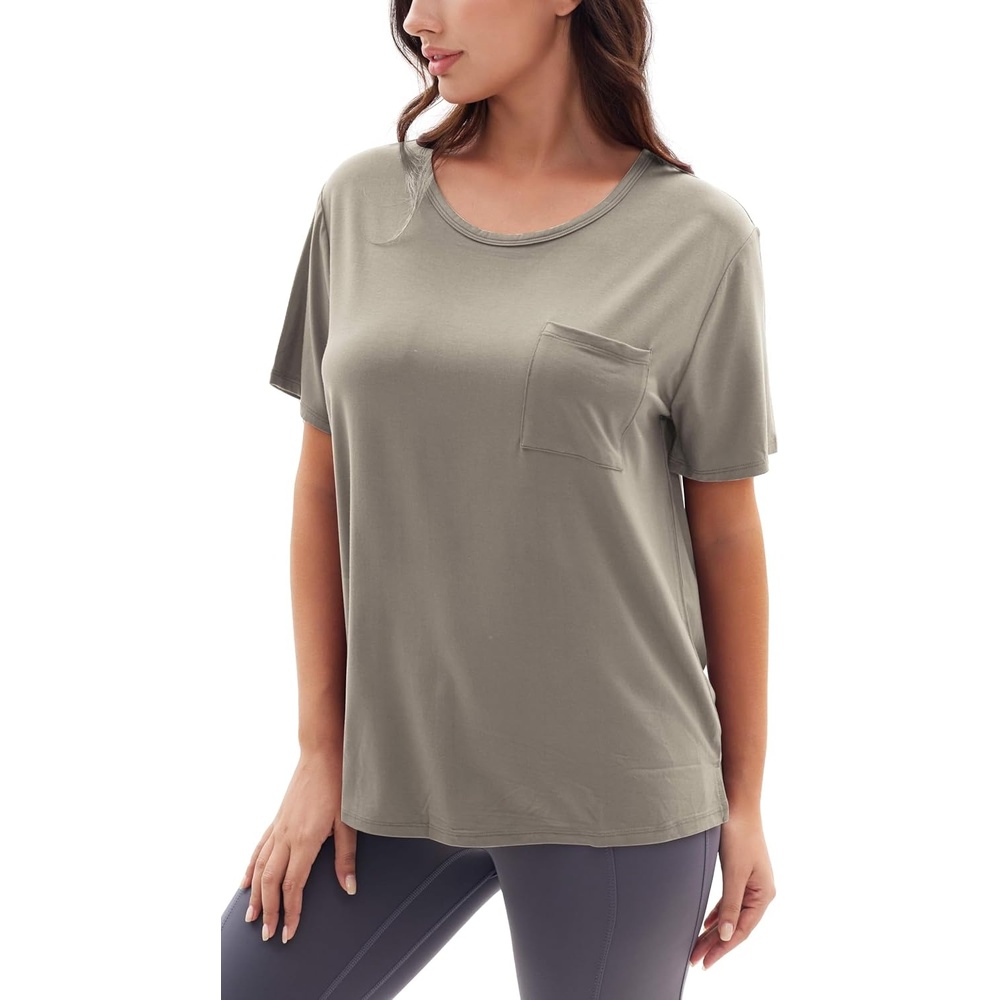 image:imageGYS Bamboo Viscose Womens Pajama Tops Soft Cooling Short Sleeve TShirts  MoistureWicking Sleep Shirt Casual Crew Neck Tees MoistureWicking Lounge Top Comfy Stretchy PJ TopsTaupe