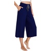GYS Bamboo Viscose Capri Pajama Pants for Women, Wide Leg Lounge Pants | Comfy Drawstring PJ Bottoms with Pockets, Ultra-Soft, Cooling, Moisture-Wicking, Stretchy Yoga Pants(Navy)