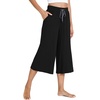 GYS Bamboo Viscose Capri Pajama Pants for Women, Wide Leg Lounge Pants | Comfy Drawstring PJ Bottoms with Pockets, Ultra-Soft, Cooling, Moisture-Wicking, Stretchy Yoga Pants(Black)