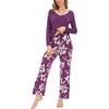 GYS Bamboo Viscose Cooling Long Sleeve Pajamas for Women | Soft Pjs Set, Moisture-Wicking Sleepwear for Night Sweats & Hot Flashes, Breathable, Lounge Sets, Cozy Jammies(B- Rose Purple/ Floral)