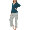 GYS Bamboo Viscose Cooling Long Sleeve Pajamas for Women | Soft Pjs Set, Moisture-Wicking Sleepwear for Night Sweats & Hot Flashes, Breathable, Lounge Sets, Cozy Jammies(B- Green/ Leopard)