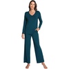 GYS Bamboo Viscose Cooling Long Sleeve Pajamas for Women | Soft Pjs Set, Moisture-Wicking Sleepwear for Night Sweats & Hot Flashes, Breathable, Lounge Sets, Cozy Jammies(B- Lyons Blue)