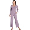 GYS Bamboo Viscose Cooling Long Sleeve Pajamas for Women | Soft Pjs Set, Moisture-Wicking Sleepwear for Night Sweats & Hot Flashes, Breathable, Lounge Sets, Cozy Jammies(B- Violet)